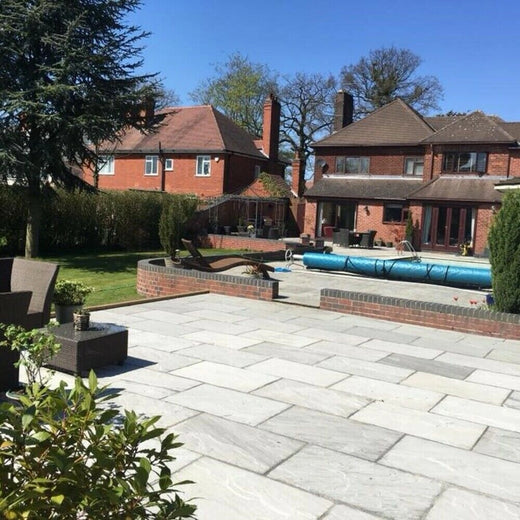 Kandla Grey Indian Sandstone Paving Slabs - Riven - 600x300 - 22mm