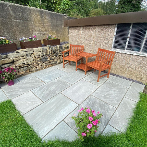 Kandla Grey Indian Sandstone Paving Slabs - Riven - 900x600 - 22mm
