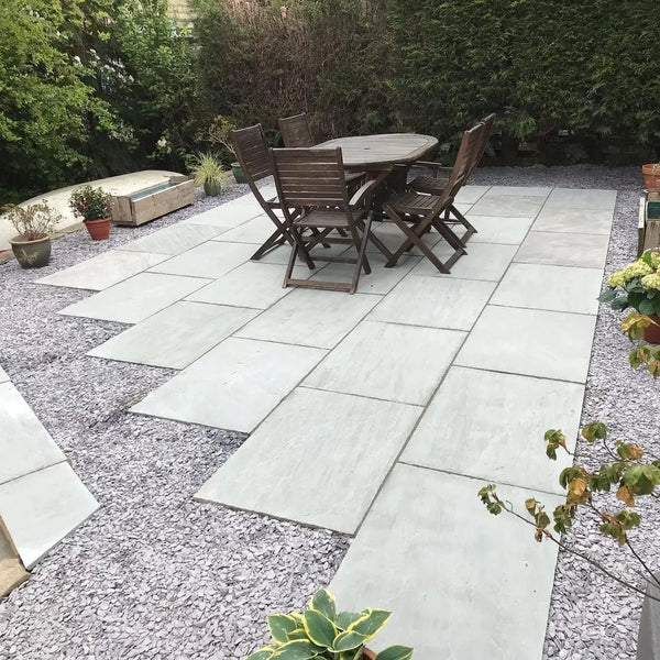 Kandla Grey Indian Sandstone Paving Slabs - Riven - 900x600 - 22mm Kandla Grey Indian Sandstone Paving Slabs - Riven - 900x600 - 18mm