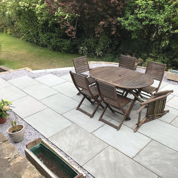 KANDLA GREY INDIAN SANDSTONE PAVING SLABS - RIVEN - Sample