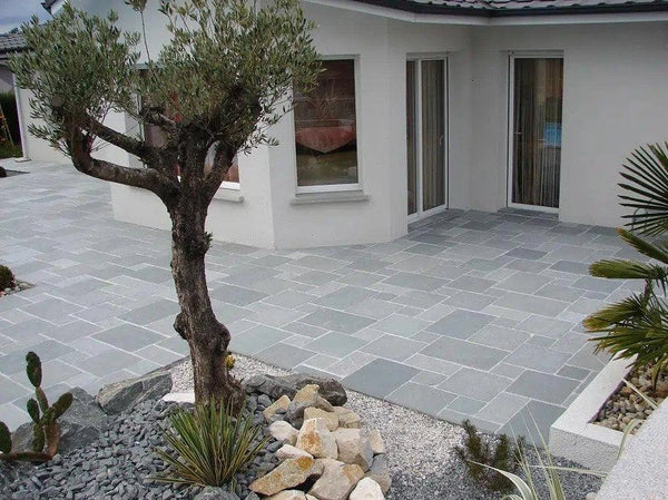 Kota Blue Indian Limestone Paving Slabs - Riven - Sawn Edge - Patio Pack - 22mm