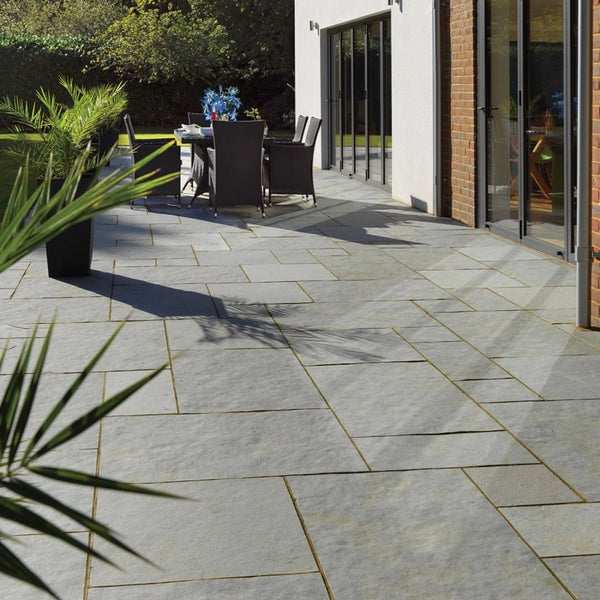 Kota Blue Indian Limestone Paving Slabs - Riven - Sawn Edge - Patio Pack - 22mm