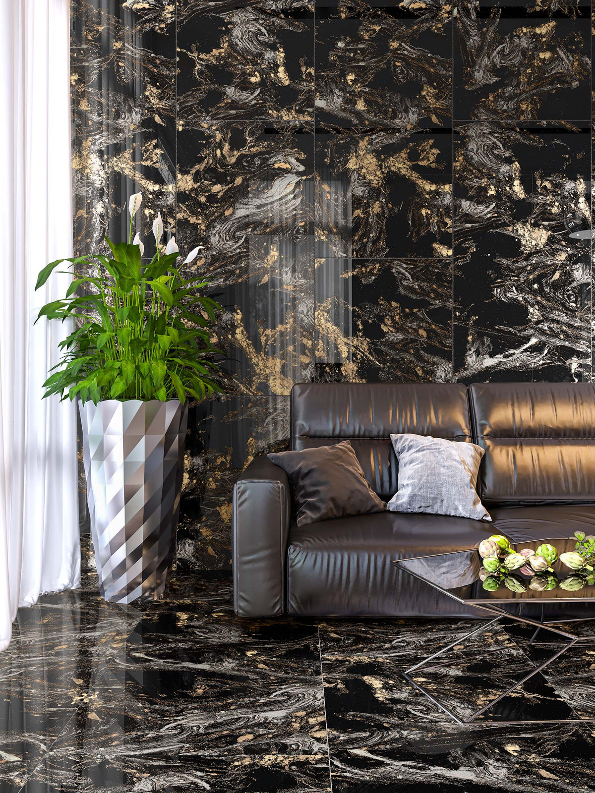 magnifique black lappato porcelain 600x1200