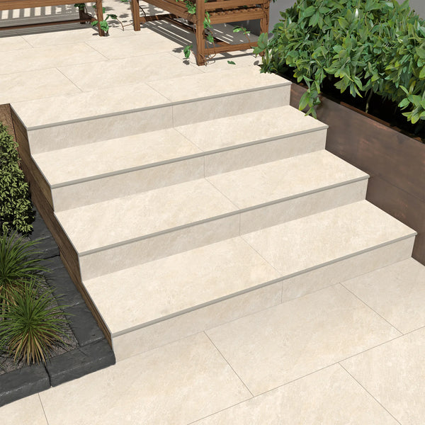 Quartz White Porcelain Bullnose Steps & Risers - 900x450 - 20mm