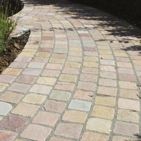 raj green 10x10 cobbles in garden patios in edgings