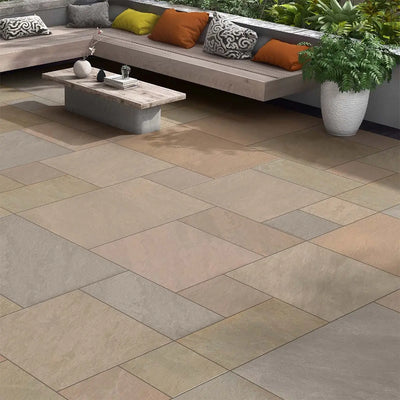 Raj Green Outdoor Porcelain in 20mm thickness and mixed size patio pack Raj Green Outdoor Porcelain Paving Tiles - Mix Pack - 20mm