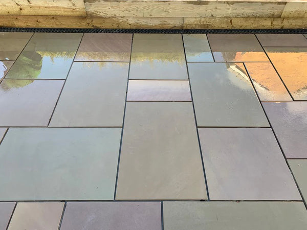 Raj Green Indian Sandstone Paving Slabs - Sawn & Honed - Patio Pack - 20mm - Smooth Paving Raj Green Indian Sandstone Paving Slabs - Sawn & Honed - Patio Pack - 20mm - Smooth Paving