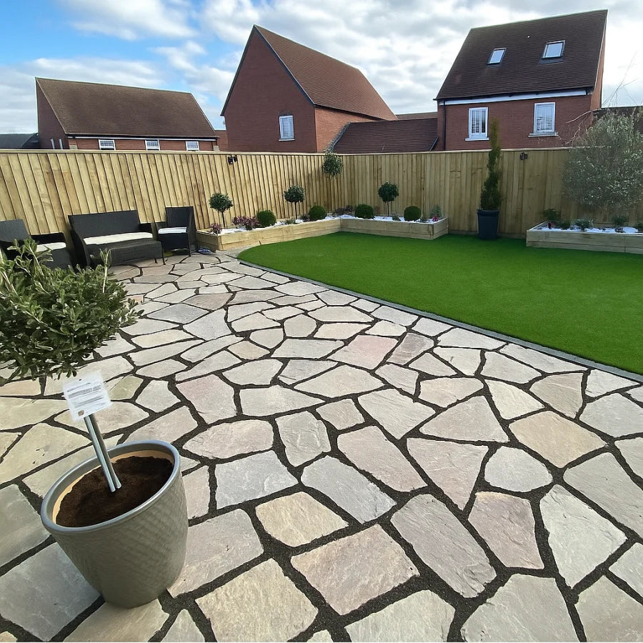 raj green sandstone crazy paving