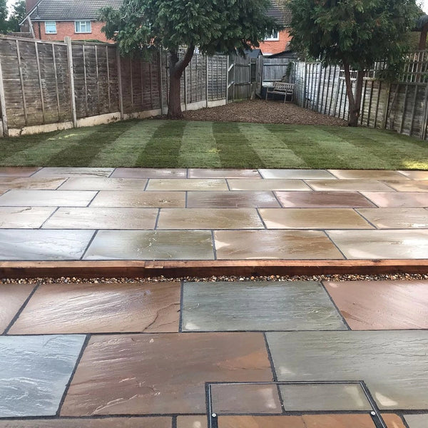 Raj Green Indian Sandstone Paving Slabs - Riven - 900x600 - 22mm - UniversalPaving