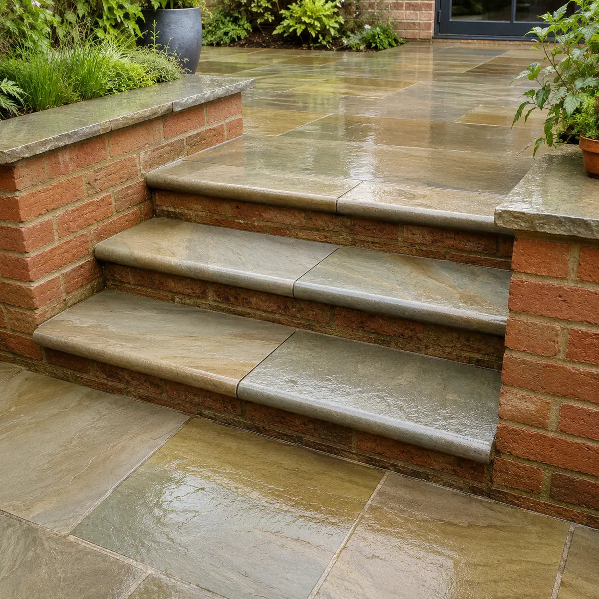 raj green sandstone bullnose steps coping 900x400x40