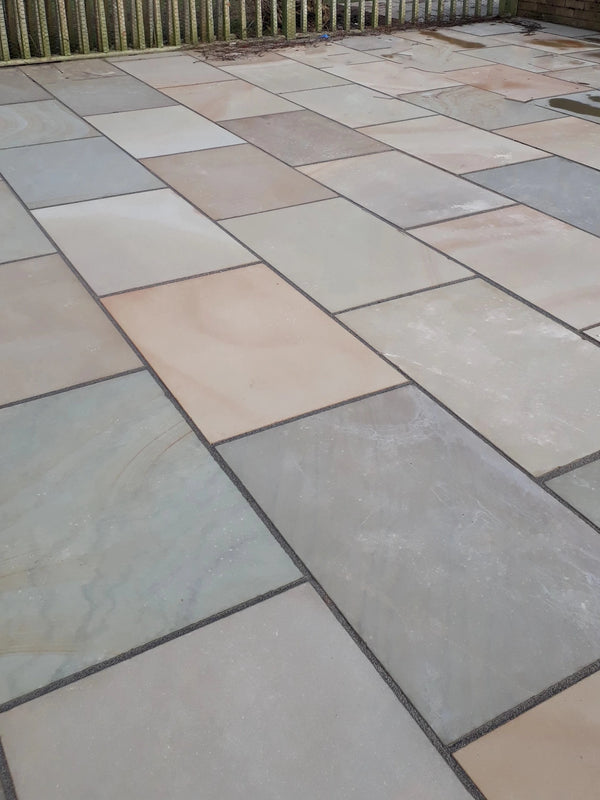 Raj Green Indian Sandstone Paving Slabs - Sawn & Honed - 900x600 - 20mm - Smooth Paving Raj Green Indian Sandstone Paving Slabs - Sawn & Honed - 900x600 - 20mm - Smooth Paving