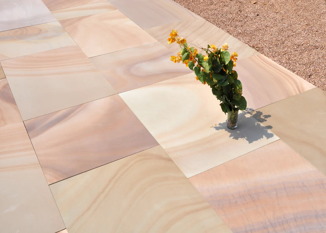 Rippon Buff Indian Sandstone Paving Slabs - Sawn & Honed - Patio Pack - 11.90sqm - 20mm - Smooth Paving