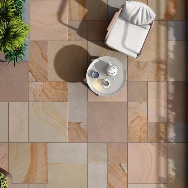 Rippon Buff Indian Sandstone Paving Slabs - Sawn & Honed - Patio Pack - 11.90sqm - 20mm - Smooth Paving Rippon Buff Indian Sandstone Paving Slabs - Sawn & Honed - Patio Pack - 11.90sqm - 20mm - Smooth Paving