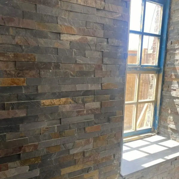 Rustic Slate wall cladding universal paving UK Rustic Slate Split Face Wall Cladding - 600x150