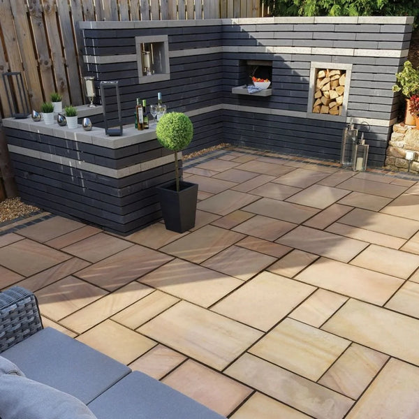 Rippon Buff Indian Sandstone Paving Slabs - Sawn & Honed - Patio Pack - 11.90sqm - 20mm - Smooth Paving