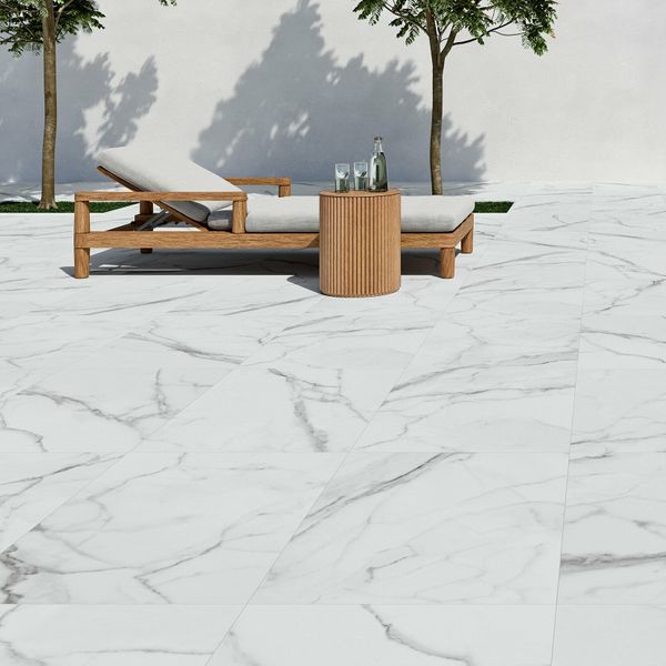 Statuario Marble Outdoor Porcelain Paving Tiles - 900x600 - 20mm