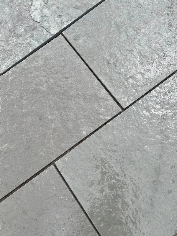 Tandur Grey Indian Limestone Paving Slabs - Riven - Sawn Edge - 900x600 - 22mm