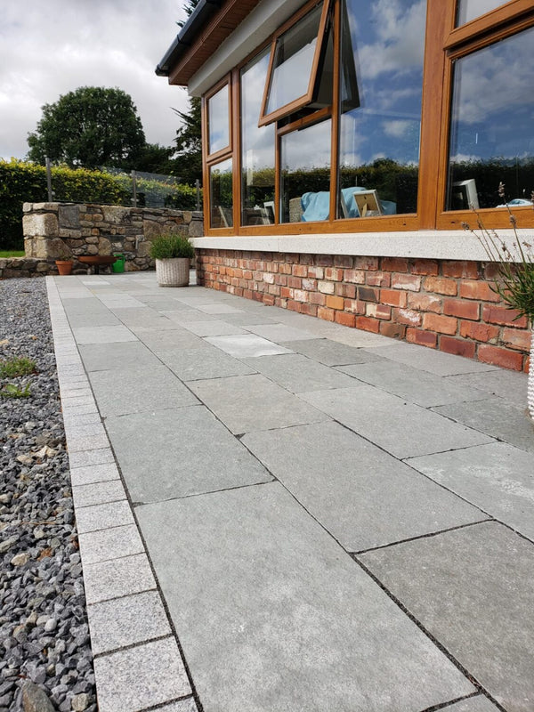 Tandur Grey Indian Limestone Paving Slabs - Riven - Sawn Edge - 900x600 - 22mm
