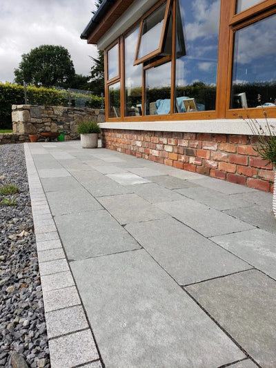 Tandur Grey Indian Limestone Paving Slabs - Riven - Sawn Edge - 900x600 - 22mm