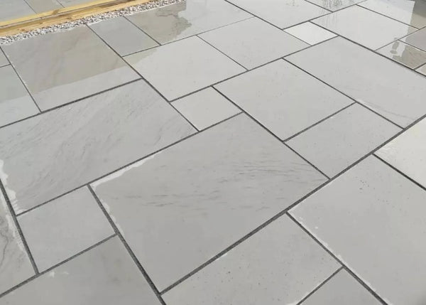 Kandla Grey Indian Sandstone Paving Slabs - Sawn & Honed - Patio Pack - 20mm - Smooth Paving - UniversalPaving