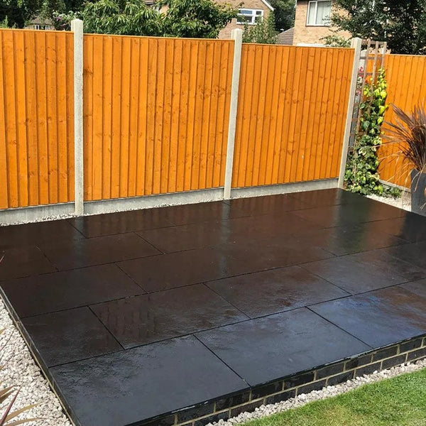 Kadapa Black Indian Limestone Paving Slabs - Riven - Sawn Edge - 900x600 - 22mm