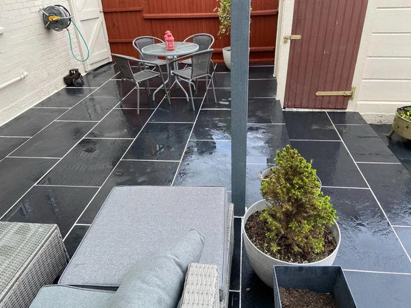 Kadapa Black Indian Limestone Paving Slabs - Riven - Sawn Edge - 900x600 - 22mm