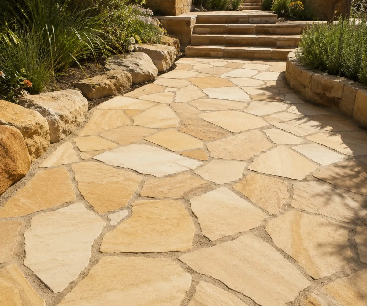 buff sandstone crazy paving
