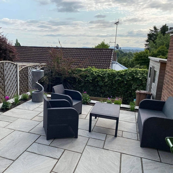 Kandla Grey Porcelain Anti Slip Paving Slabs Pack,Kandla Grey Indian Sandstone,Paving Slabs,Shop Kandla Grey Outdoor Tiles Now,Kandla Grey porcelain cobbles 200x100,Kandla Grey 22mm Calibrated Riven Sandstone Paving Kandla Grey Indian Sandstone Paving Slabs - 560 Series - Riven - Patio Pack - 22mm