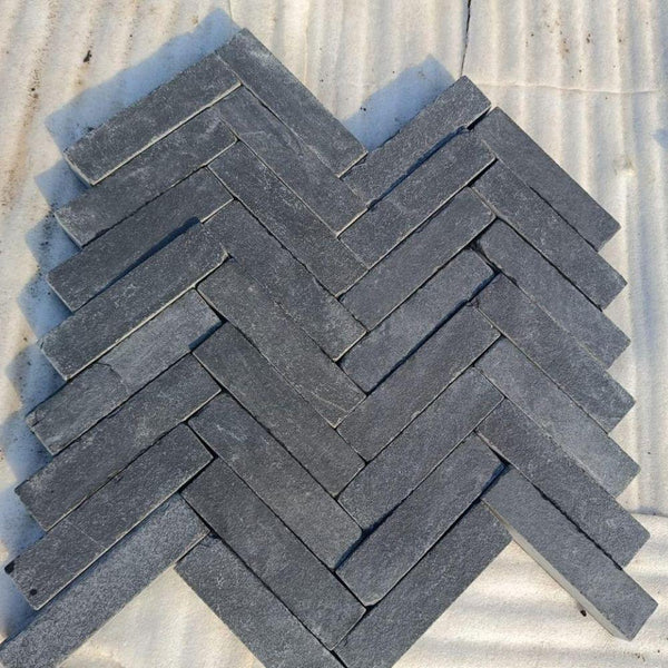 Kadapa Black Limestone Tumbled Pavers - 200x50x40mm