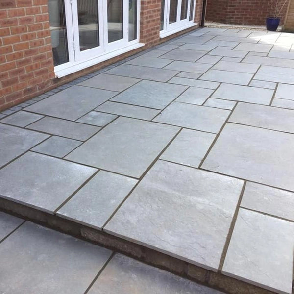 Kota Blue Indian Limestone Paving Slabs - Riven - Sawn Edge - Patio Pack - 22mm