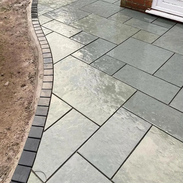 Kota Blue Indian Limestone Paving Slabs - Riven - Sawn Edge - Patio Pack - 22mm
