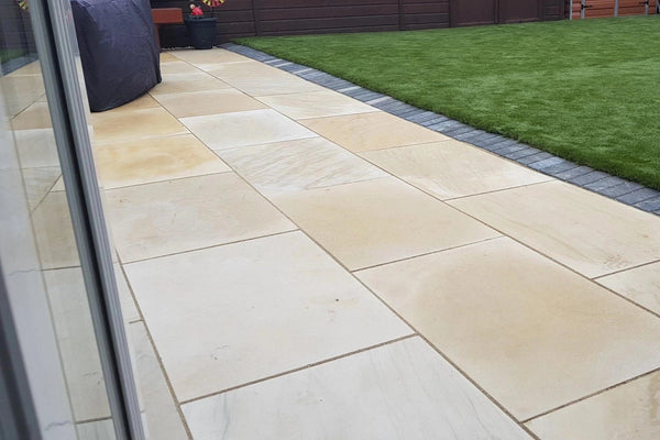 Fossil Mint Indian Sandstone Paving Slabs - Sawn & Honed - 900x600 - 20mm - Smooth Paving