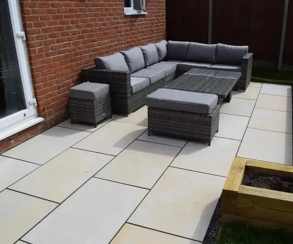 Fossil Mint Indian Sandstone Paving Slabs - Sawn & Honed - 800x400 - 20mm - Smooth Paving