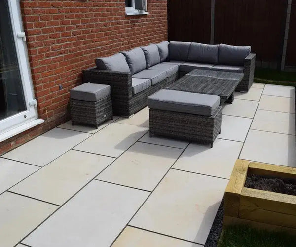 Fossil Mint Indian Sandstone Paving Slabs - Sawn & Honed - 800x400 - 20mm - Smooth Paving