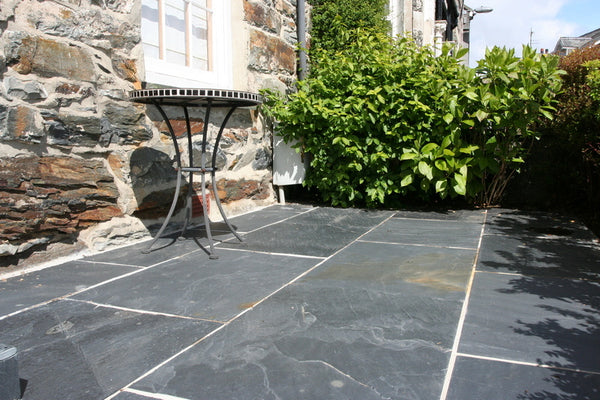 Blue Black Slate Paving Slabs - Riven - Sawn Edge - 900x600 - 20mm