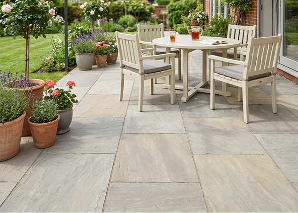 Raj Green Indian Sandstone Paving Slabs - Riven - 600x600 - 22mm