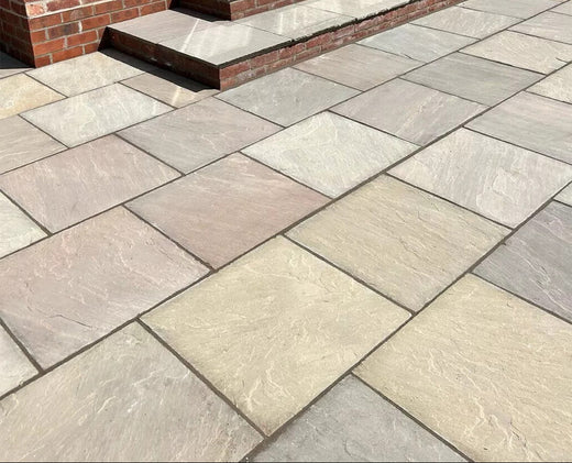 Raj Green Indian Sandstone Paving Slabs - Riven - 600x600 - 22mm