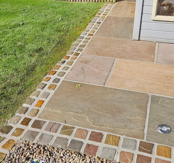 raj green 10x10 cobbles in garden patios in edgings