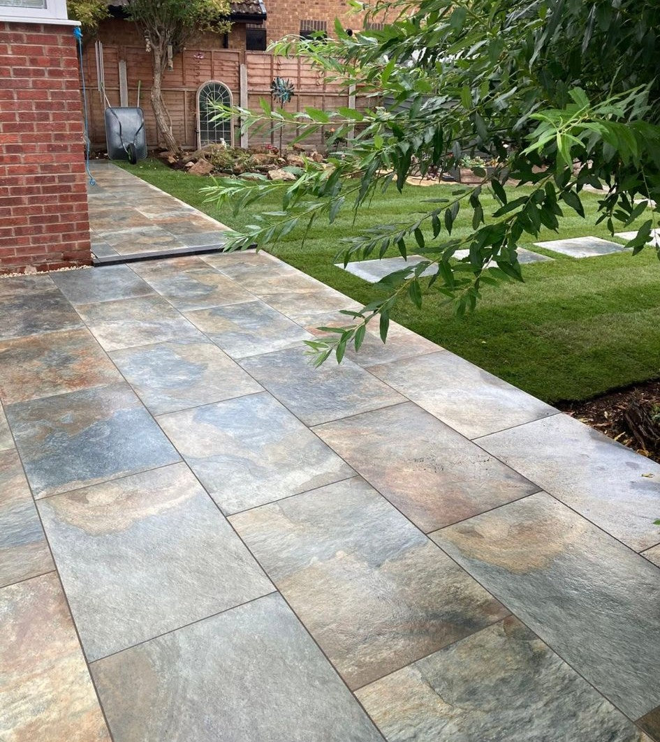 rustic slate porcelain paving
