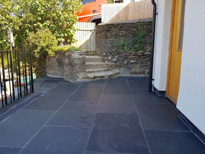 Blue Black Slate Paving Slabs - Riven - Sawn Edge - 900x600 - 20mm