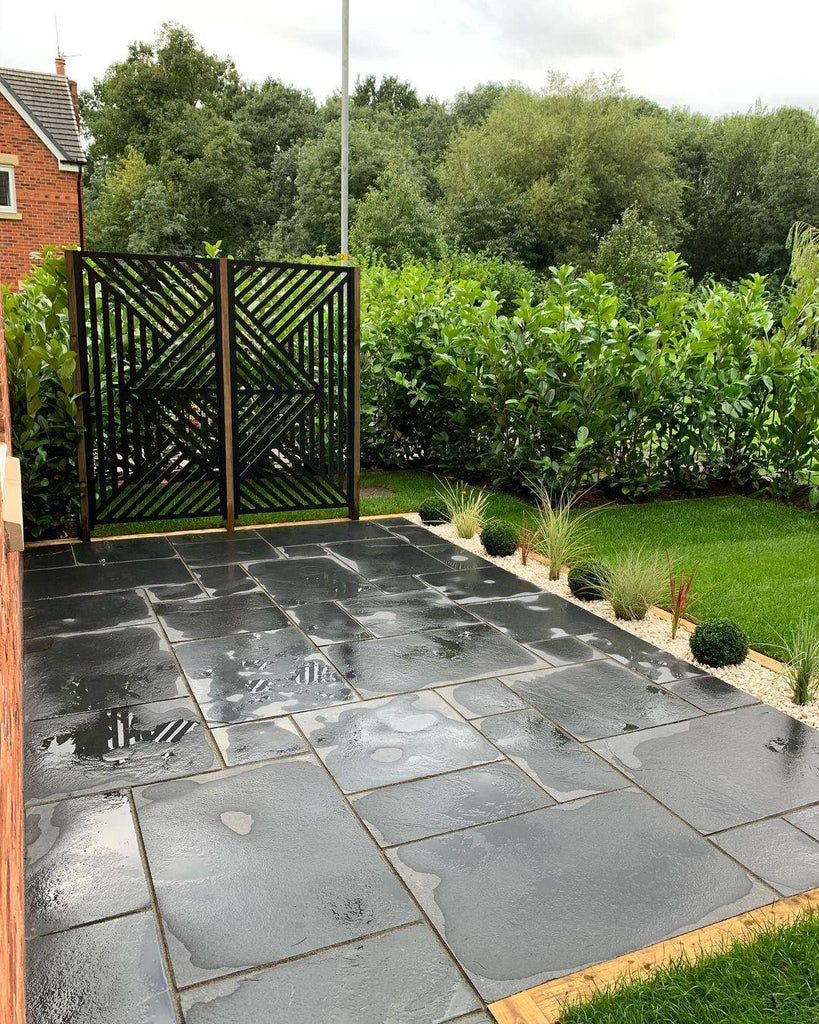 Black Natural Indian Limestone Paving Slabs Riven Patio Pack 22m