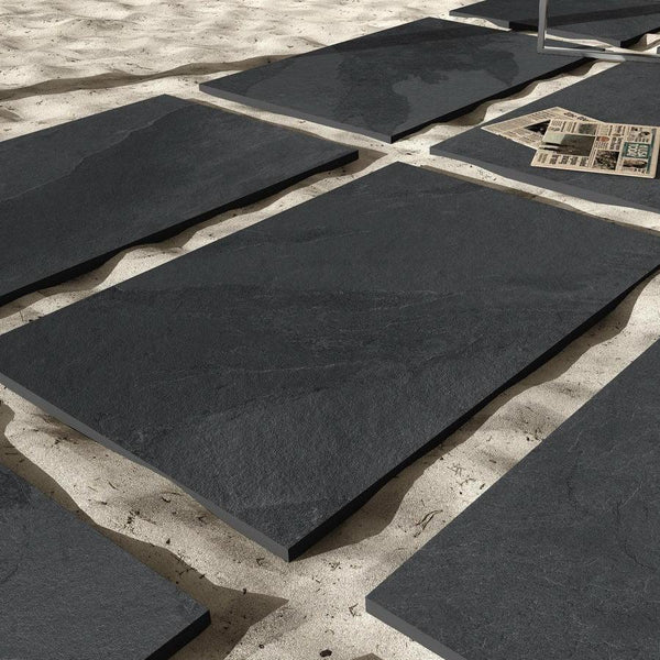 Brazilian Black Slate Outdoor Porcelain Paving Tiles - 900x600 - 21.60sqm - 20mm - UniversalPaving