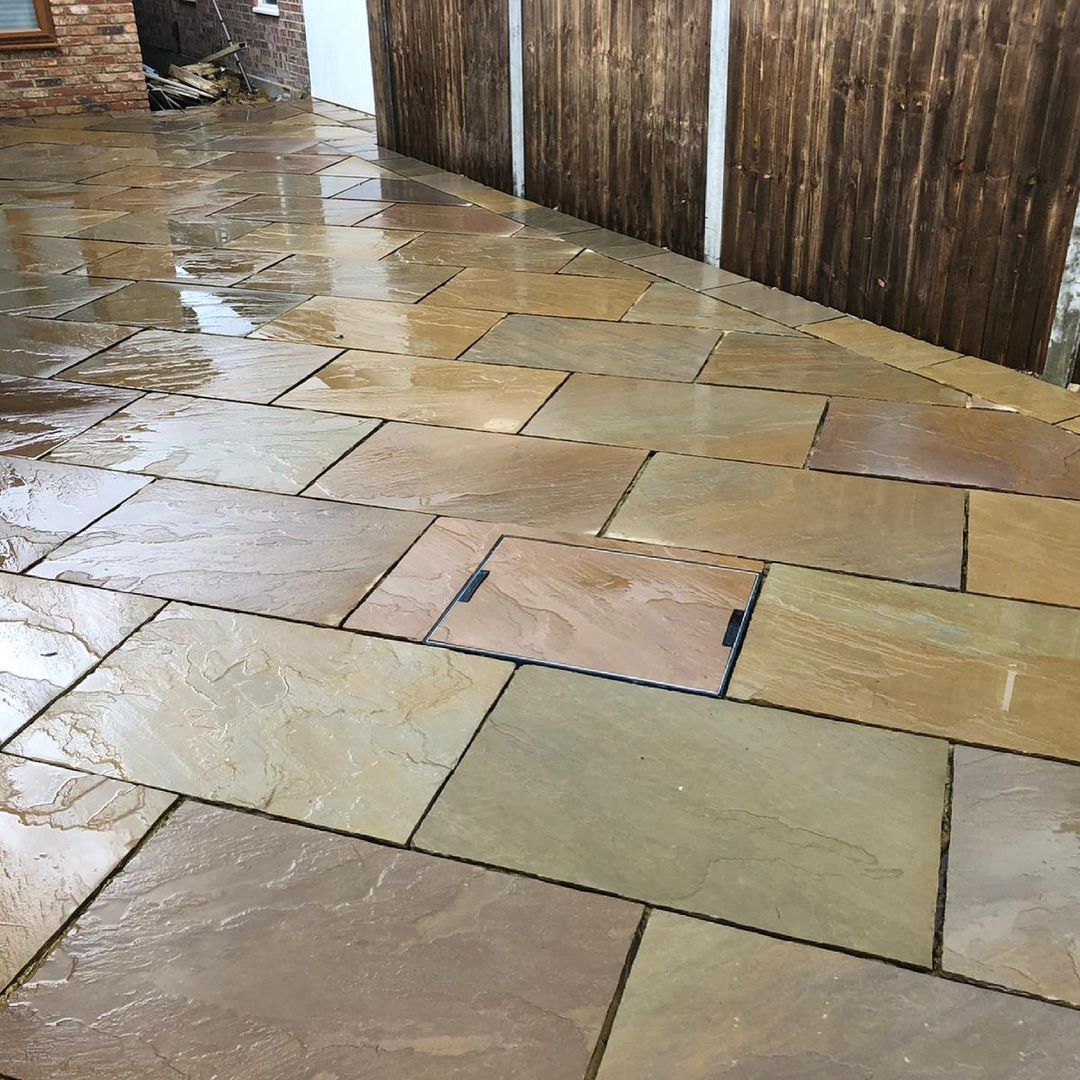 Buff Riven Paving Rippon Buff Indian Sandstone Paving Slabs - Riven - 900x600 - 22mm
