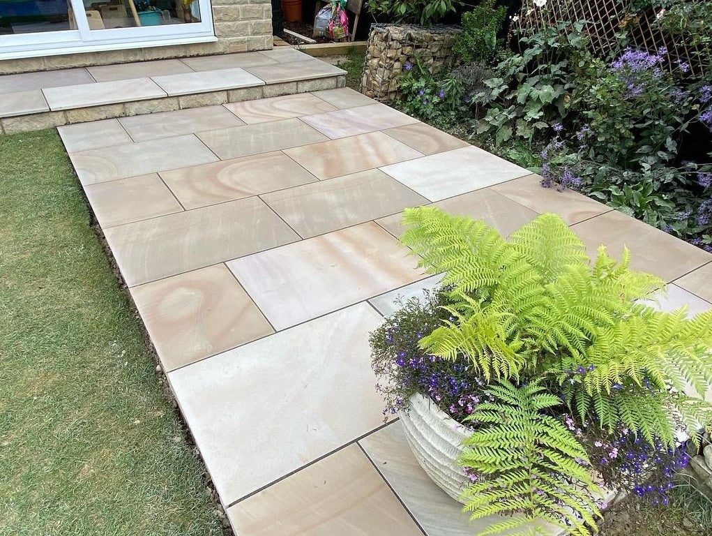 Camel Dust Indian Sandstone Paving Slabs - Sawn & Honed - 900x600 - 20mm - Smooth Paving