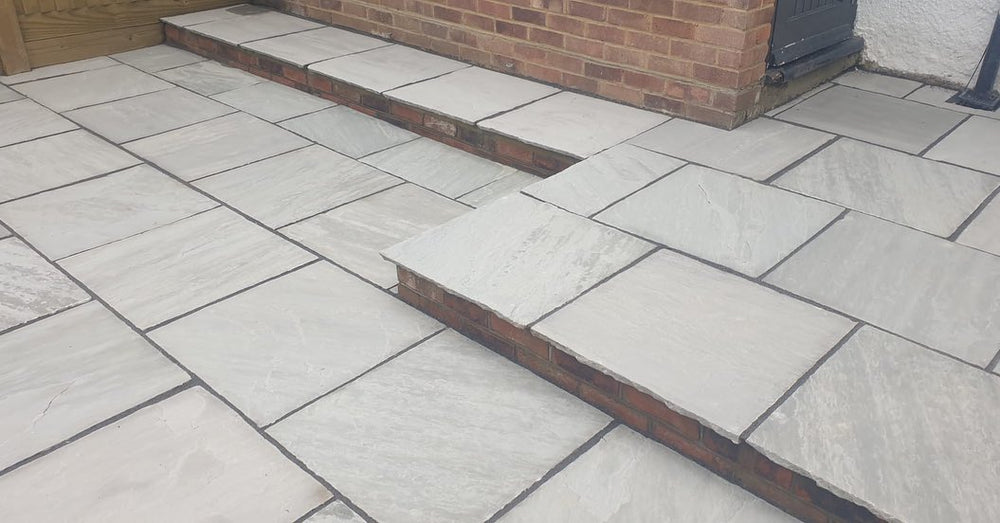 Kandla Grey Indian Sandstone Paving Slabs - Riven | 600x600 - 22mm
