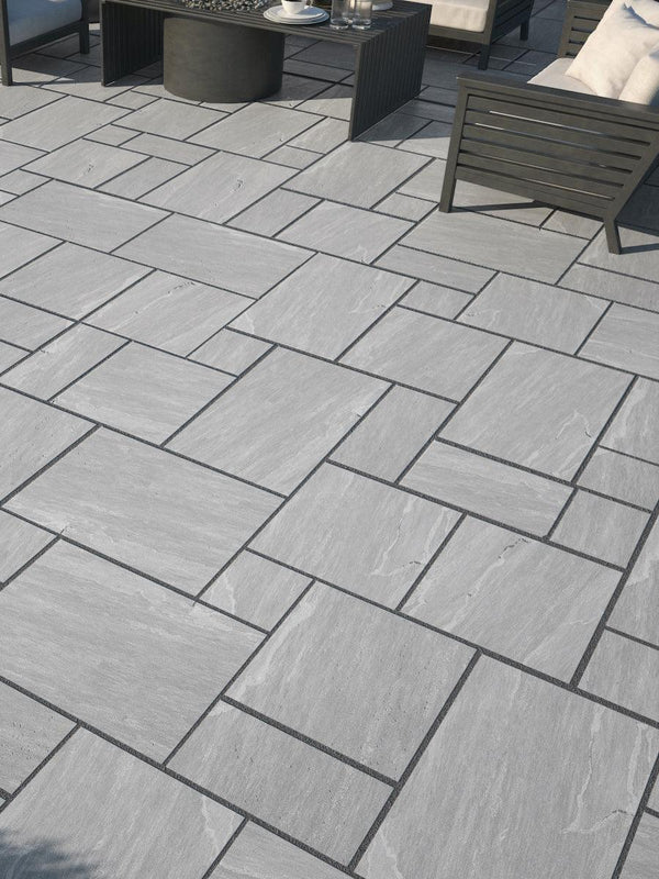 Kandla Grey Indian Sandstone Paving Slabs - Riven - Sawn Edge - Patio Pack - 18.75sqm - 22mm - UniversalPaving