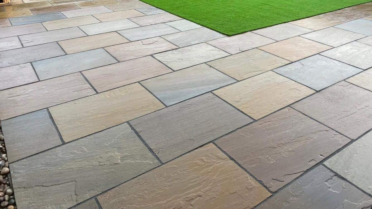 Indian Stone Raj Raj Green Indian Sandstone Paving Slabs - Riven - 900x600 - 22mm