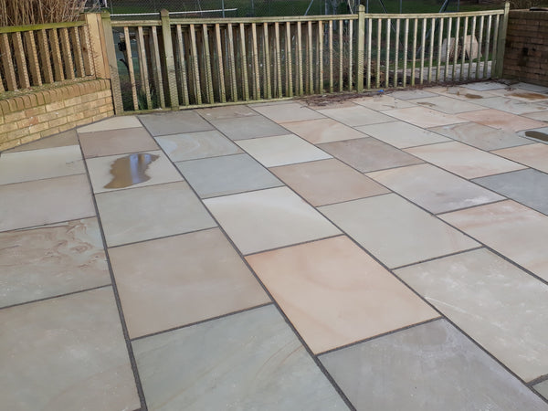 Raj Green Indian Sandstone Paving Slabs - Sawn & Honed - 900x600 - 20mm - Smooth Paving
