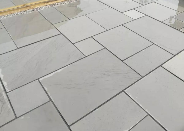 Kandla Grey Indian Sandstone Paving Slabs - Sawn & Honed - Patio Pack - 20mm - Smooth Paving - UniversalPaving