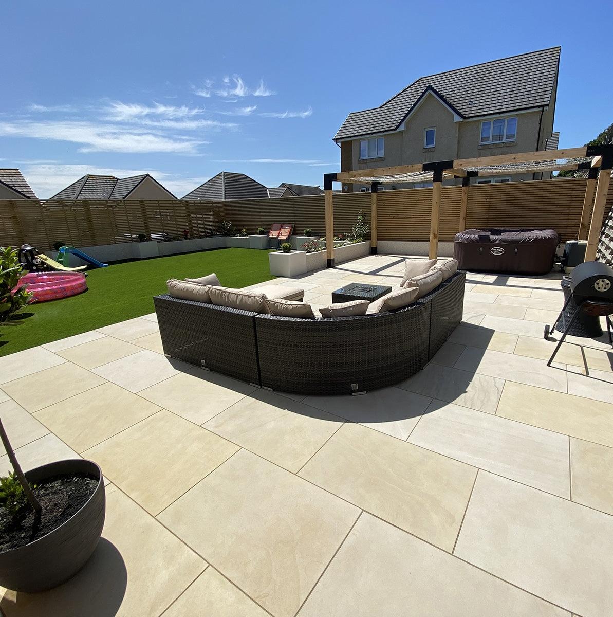 Fossil Mint Indian Sandstone Paving Slabs - Sawn & Honed - 900x600 - 20mm - Smooth Paving